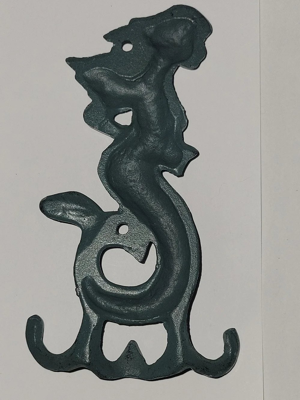 Vintage Cast Iron Mermaid Wall Hook in Teal-Green